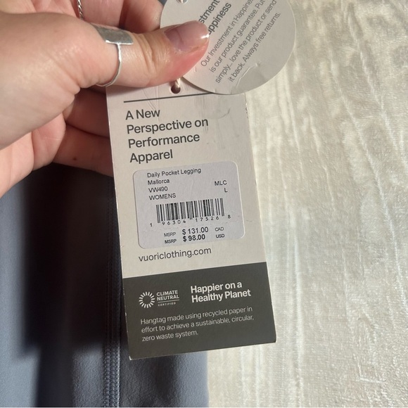 Vuori Daily Pocket Leggings High Rise Mallorca Blue Gray VW490 NWT Size L - Picture 3 of 6